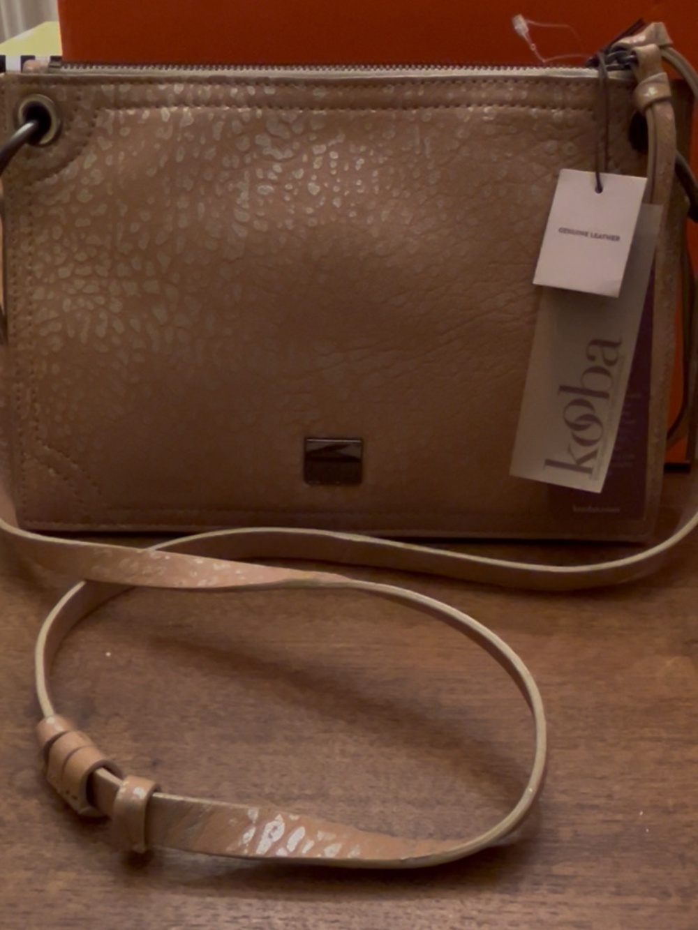 NWT!! Vintage KOOBA Triple Top zip Tan & Silver metallic animal print crossbody